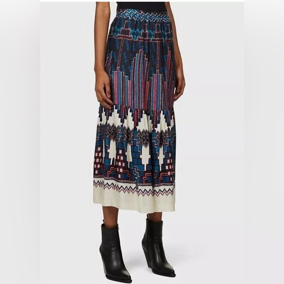 BA&SH Maris Geometric-Print High-Waist Jacquard Midi Skirt Bleu - Picture 2 of 6